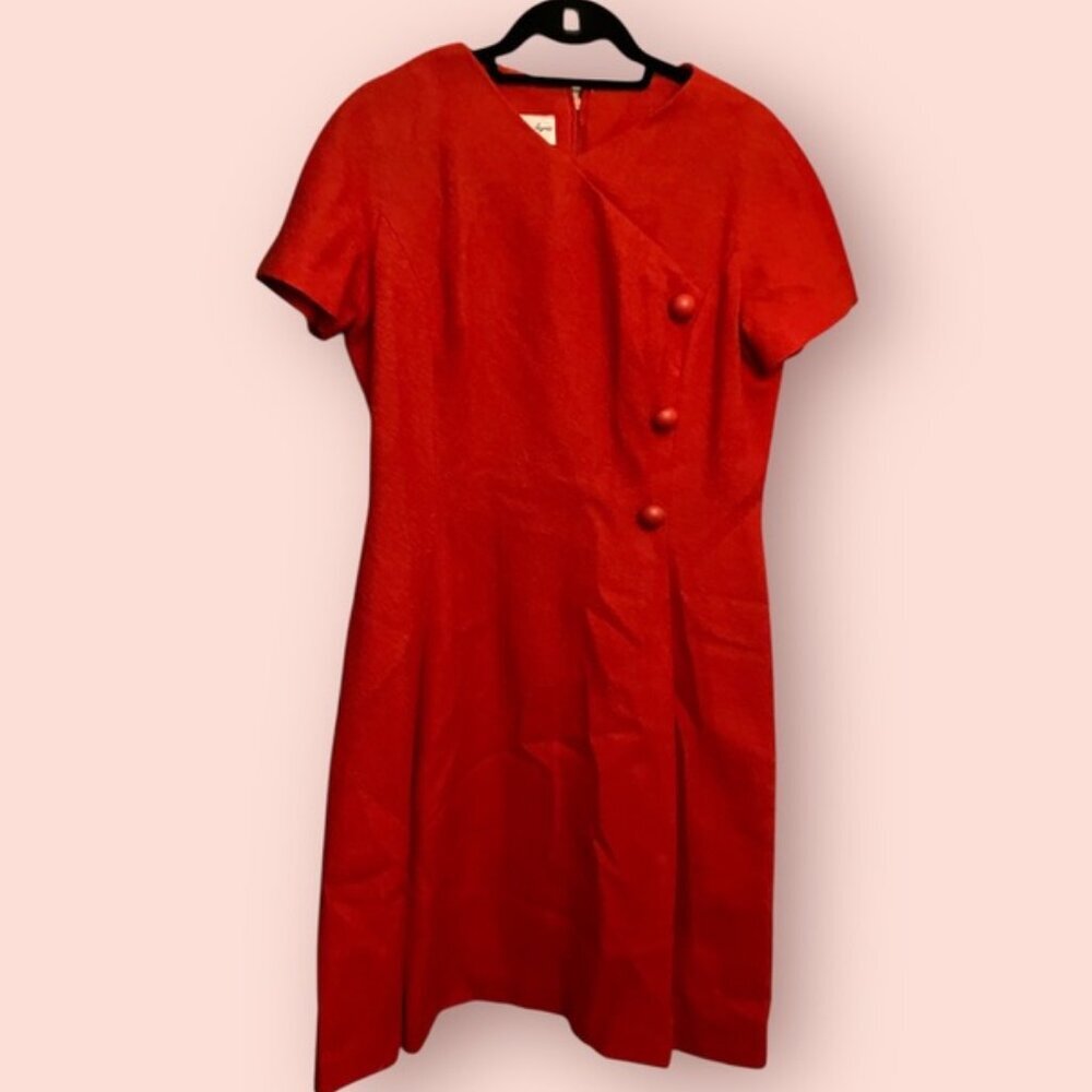 Vintage Red Winter Dress with Buttons